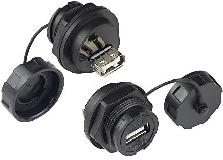 Good Connections Industrie-Steckverbinder S4 - USB 2.0 Durchführungskupplung, Buchse A beidseitig, einseitig mit Deckel - Bajonett - IP67 - staub- und wasserdicht - schwarz