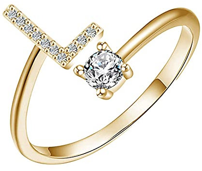 ROMIDA Ring mit 26 Buchstaben Silber Gold Stein Ring mit Zirkonia Kristallen, Frauen Silber Stein Ring Damen Fingerringe Damenring. Klassik Silber Schmuck Mädchen Frauen