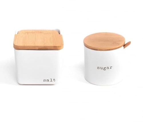 D,casa Salero y azucaro Cocina Blanco Minimalista de Ceramica - Pack Salero Y Azucarero