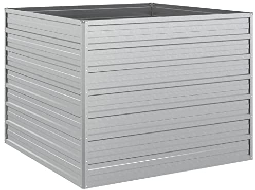 vidaXL Garten Hochbeet Pflanzkasten Pflanzbeet Gemüsebeet Blumenbeet Blumenkasten Frühbeet Gartenbeet Blumenkübel Pflanzkübel 100x100x77cm Verzinkter Stahl Silbern
