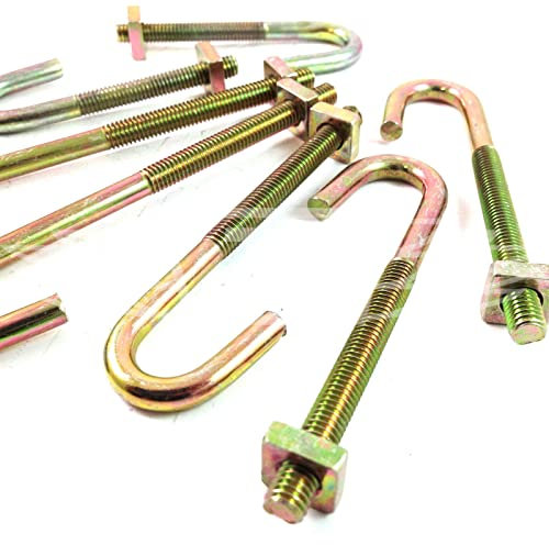 10 x Hook J Bolts + Square Nuts - Zinc - for Roofing/Guttering/Fences - M8 x 100mm