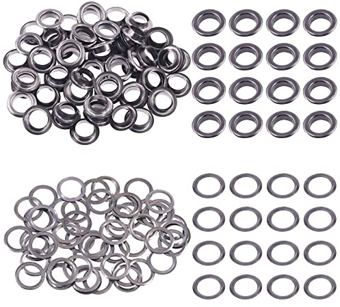 Swpeet 200Pcs - 100Sets 12mm (1/2) Trous Pistolet - Ensembles d'œillets en métal épais noirs, kit d'œillets en métal, œillets pour la réparation de toile, cuir, rideaux