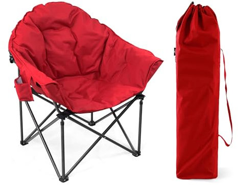 LET'S CAMP Heavy-Duty Oversize Camping Chair Round Moon Saucer Chair Padded with Cup Holder and Carry Bag Folding Chair