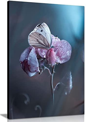 Panther Print Fine Art Prints Floral Pink Flower Garden Butterfly Artistic Framed Canvas Print, Pictures for Home Walls, Bedroom, Living Room & Bathroom Decor 46x31cm (18x12in)
