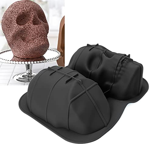 Atyhao Halloween-Kuchenform, 3D-Schädel-Silikon-Kuchenform, Skelettkopf, Pralinenformen, Große Totenkopf-Kuchenform, Spukbacken, Antihaft-Kuchenform für Halloween-Weihnachtsfeier(Schwarz)