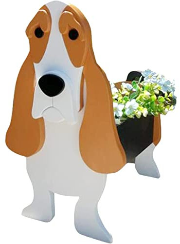 WZSON Plant Flower Pot Dog Planter Cute Ornament, Dog Flower Pot, Plant Container Holder PVC Material, for Garden Outdoor Indoor Decoratidog Flower Pot,Basset Hound,S