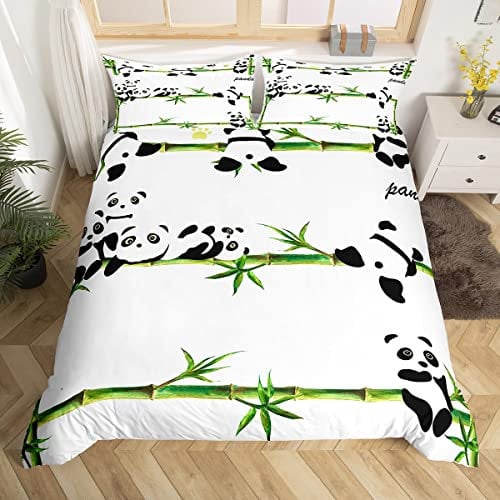 Bambou Panda Literie C'est mignon Panda Comfort set 140x200cm Enfants garçons filles adolescents animaux mignons couvercle de lit noir et blanc respirable couvercle de plante couvercle de lit