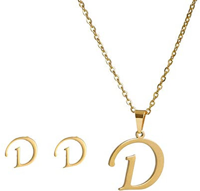 Bungsa Schmuckset Buchstaben Gold aus Edelstahl für Damen (D)