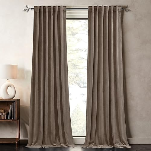 PONY DANCE Champagner-Samt-Vorhänge, Raumverdunkelung, 243,8 cm, weich, klassisch, solide, wärmeisoliert, Fenstervorhang für Wohnzimmer, Sichtschutz, luxuriöse Vorhänge für Schlafzimmer, B 52 x L 96