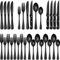 Juego de 24 piezas de plata negra con cuchillas de carne, juego de 4 utensilios de cocina de acero inoxidable de grado alimenticio, juego de utensilios con acabado espejo para el hogar y restaurante
