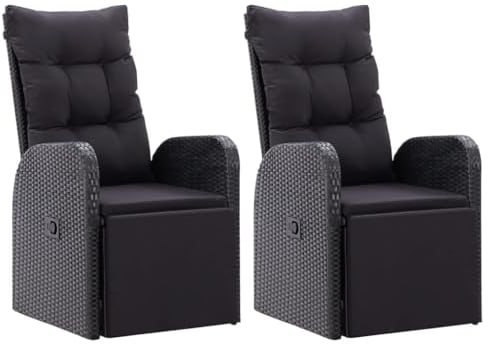 vidaXL Gartensessel mit Kissen 2 STK. Verstellbar Schwarz Poly Rattan