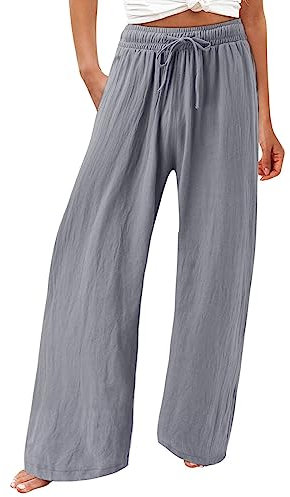 Pantalon Femme Été Coton Lin Femmes Pantalon Fluide Baggy Casual Été Taille Pantalon Droit Trousers de Plage Solide Casual Élégante Pants Yoga Sport Grande Taille