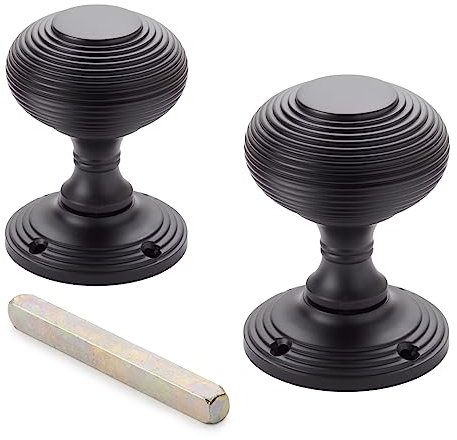 AB Hardware Powder Coated Black 55mm Beehive Mortice Door Knobs Pair Set Period Internal New