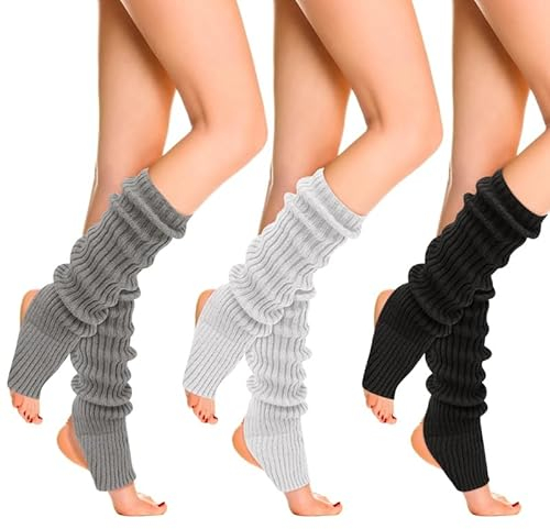 Firtink 3 Paare Damen Beinstulpen Gestrickt Winter Beinwärmer Beinlinge Stricken Beinstulpen Lange Beinwärmer Stiefel Socken für Damen Mädchen