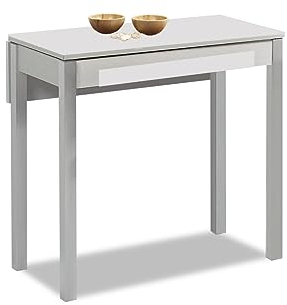 ASTIMESA - Mesa de Cocina Extensible con Cajón y ala Caída - Estructura de Aluminio - Color Gris - Ideal para Espacios Pequeños - Mesa Extensible de 90 x 50 cm a 90 x 70 cm