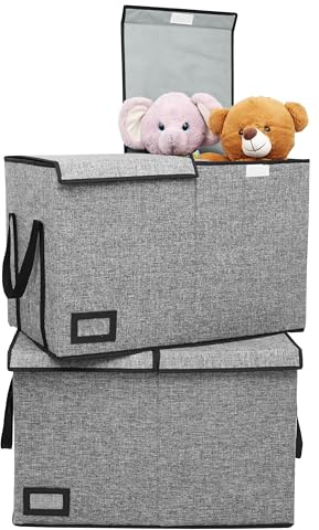 BELLE VOUS Set von 2 Spielzeugkisten für Kinder - 63 x 33,5 x 40cm - Faltbare Spielzeugtruhe - Spielzeug- und Kinderkleidungsaufbewahrung - Aufbewahrungsbox mit Deckel groß