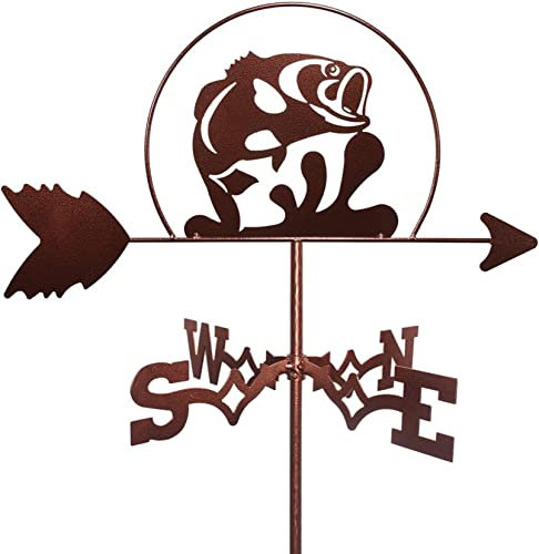 Girouette Carpe Métallique | Girouette en Acier Inoxydable avec Support de Toit | Indicateur de Direction du Vent avec Ornement de mérou | Girouette de Cour de Jardin