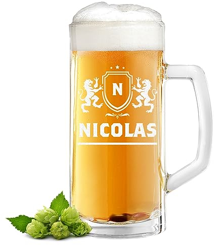 polar-effekt Bierkrug Glas 0,5 L mit Gravur - Bier Geschenk für Papa und Opa - das Bierglas mit Griff für Männer - Geschenkidee zum Geburtstag und Jubiläum - mit Füllstrich - Motiv klassisches Wappen