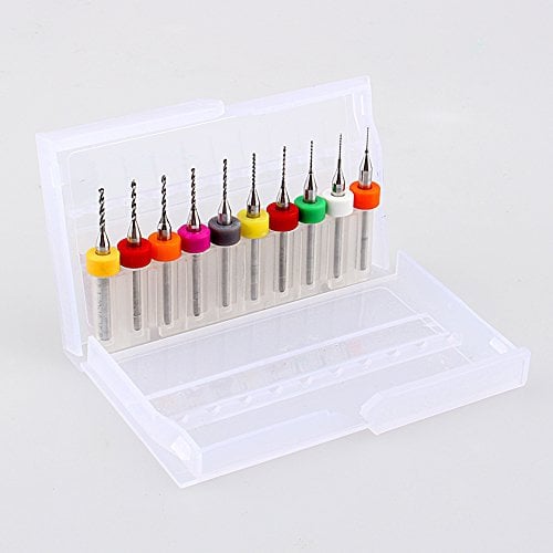 Honiwu 10 PCS Micro Drill Bit Set, 0.3mm-1.2mm Small Drill Bits, Carbide Spiral Flute Router Bits 1/8 Inch Shank, PCB Drill Bits for Print Circuit Board Jewelry CNC Engraving