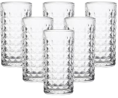 simpa Premium Diamond Parten Hi-Ball Glasses 278ml Set of 6