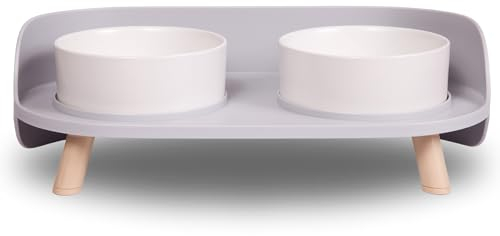 A4DOG Ceramic Dog Bowls with Stand - Elevated Dog Water and Food Bowl Set 13.5oz Cat & Dog Feeding Station Spill Proof Splash Proof Raised Pet Food Bowls for Dogs, No Mess Pet Feeder - Gray