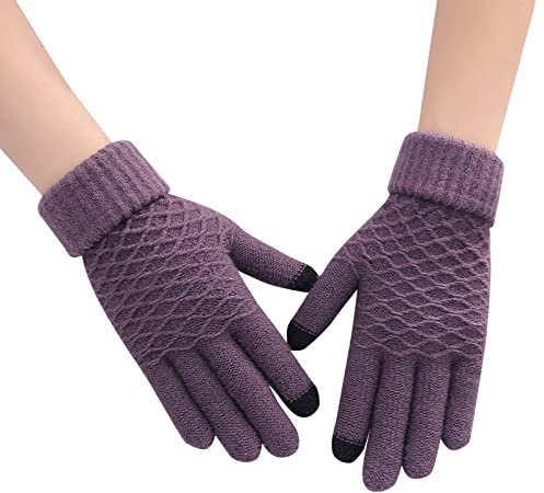 Mashaouyo Guanto Caldo Maglia Lana Elastica, Guanti Caldi Tocco Inverno Guanti In Cotone Caldi All'aperto Per Le Donne Per Il Lavoro, La Corsa A Piedi, Il Ciclismo E Lo Sci, viola., Taglia Unica