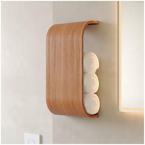 Porte-Serviettes de Salle de Bain, Support de Papier Toilette, Étagère en Bois de Noyer, Support Mural Flottant pour Salle de Bain, Organisateur TP (Cerise, Large)