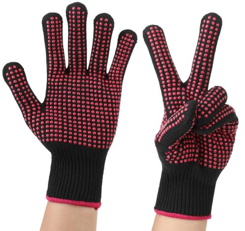 Ptwola 2 Pcs Heat Resistant Gloves With Silicone Non-Slip Bumps Professional Heat Blocking Fireproof Glove Mitts for Hair Styling Curling Wand Flat Iron Hot-Air Brushes Sublimation Gloves