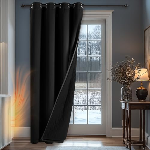 Deconovo Gardinen 100% Verdunklung Vorhänge Wärmeisolierend Dicke Vorhang mit Ösen Thermo gegen Kälte Kälteschutz Verdunklungsvorhang Raumtrenner, 260x140(HöhexBreite), Schwarz, 1 Stück