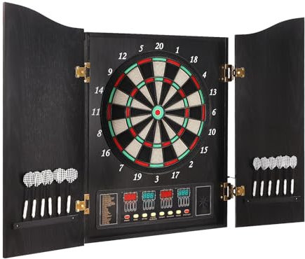 HUSPOO Dartscheibe Elektronisch mit 12 Dartpfeilen & 88 Ersatzspitzen, Professionelle Dart Hintergrund für Kinder und Erwachsene, E-Darts mit Türen, Stimme & LCD-Display, Schwarz
