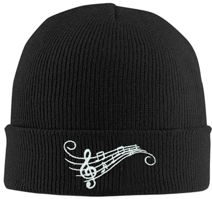 famliihw Fish Embroidery Beanie Hat Winter Warm Knit Cuffed Skull Cap for Women Men, Music, One size
