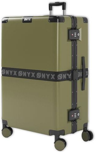 ONYX Koffer Groß 75x48x31 cm, leichter 3,9kg Hartschalen-Koffer mit TSA-Schloss reißverschlusslosem Aluminiumverschluss und leisen 360°-Rollen, 100L Reise-Koffer XL aus robustem Polycarbonat, Olivgrün