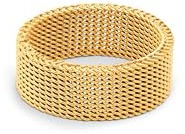 SINGULARU - Bague Mesh. Acier avec finition plaquée or 18 Kt. Bague large et maxi de 8 mm de hauteur et 1,9 mm d’épaisseur. Bijoux pour femme. Tailles 10 à 16.
