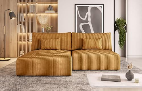 Moderno Ecksofa mit Schlaffunktion MODULO - Sofa mit 3 Sitzen und Robusten Überzug - Schlafcouch L-Form - Modern Couch - 210x152x80 cm - Senf