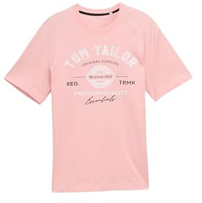 TOM TAILOR Herren 1037735 T-Shirt Aus Baumwolle Mit Logo-Print, 15950 - Blush Pink, XL EU