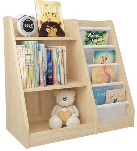 Hironpal Kids Wooden Bookshelf Montessori Children Bookcase, Baby Storage Book Rack, Toddler Book and Toy Organizer Cabinet Book Display, for Playroom,Bedroom,Nursery,Classroom (Burlywood, Small)