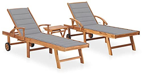 ShGaxin Sonnenliegen 2 STK. mit Tisch und Auflagen Massivholz Teak, Gartenliege, Liegestuhl, Sonnenstuhl, Sonneninsel Outdoor, Liegen, Gartenmöbel, Bäderliege, Relaxliege - 3073172