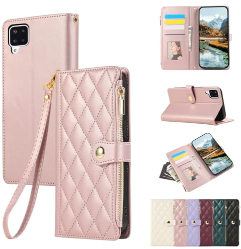 Vaitasy Custodia per Samsung Galaxy A12 Oro rosa | Pelle PU Cerniera Custodia a Portafoglio per Galaxy A12 Custodia con Magnetica Flip Stand Case Cover