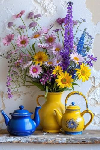 5D Diamond Painting Adultos Flores, DIY Diamond Painting Taza Pintura de Diamante Kit, Diamantes para Manualidades Adultos, Diamond Dots Bordado Punto Cruz, Regalos Decoración Hogar 100x150cm W2-48