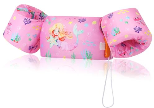 MoKo Manguitos de Natación para Niños, Chaleco Sin Inflación con Dibujo Animado para Aprender Nadar, Brazaletes Hinchables para Piscina Playa Parque Acuático Natación, Sirena Rosa