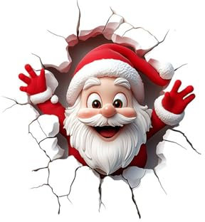 Sticker mural qui brise le mur Père Noël, autocollant mural Père Noël, autocollant de fenêtre de Noël autocollant de porte pour portes intérieures toilettes, décoration Père Noël pour enfant (A)