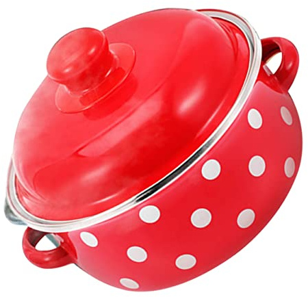 Cabilock Emaille Milchtopf 1500 Ml Rot mit Zwei Griffen Ergonomisch und Leicht zu Reinigen Kleiner Suppentopf für Herd und Esstisch für Desserts und Salate