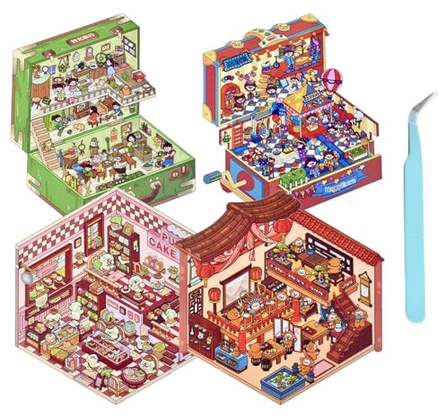 Cosmeria 4 Sätze DIY 3D Hausaufkleber Set Typ C, 3D Sticker Scene, Kreativer Stressabbau Für Kinder, Erwachsene, Sticker Therapy, Kreative Szene Spaß Stacking