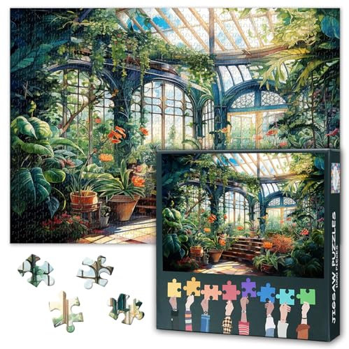1000 Piece Fantasy Jigsaw Puzzle for Adults - Enchanted Greenhouse Morning Landscape with Green Garden, Challenging Family Puzzle with Bonus Poster, Home Decor Artwork (19.69x27.56 in)
