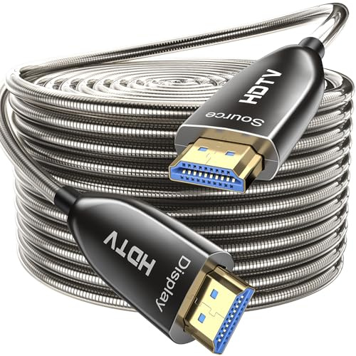 3BAO 50M Câble de fibre optique HDMI 8K, câble de fibre optique HDMI 2.1 blindé en acier 48gbps super rapide 8K@60Hz 4K@120Hz HDR dynamique EARCHDTV/projecteur/home cinéma/tv box/Gaming box