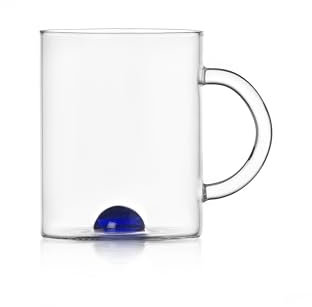 Ichendorf Milano Mug, Punto Blu, Collezione Luna, 40 cl, Vetro Borosilicato, Fatto a Mano