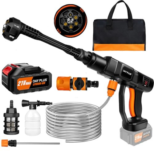 21V 45 Bar/652 PSI Cordless Pressure Washer, Portable Pressure Washer with 3.0Ah Battery,6-in-1 Adjustable Nozzle,16.4FT/5M Hose Pressure Cleaner for Car/Floor/Garden Cleaning & Watering