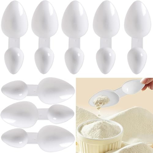 8-Piece Double-Sided Plastic Spoons Set (2.5ml & 5ml). Reusable for Medicine, Cereal Powder, Milk Powder, Coffee Powder, Washing Powder. Perfect for Cooking, Home, and Office use
