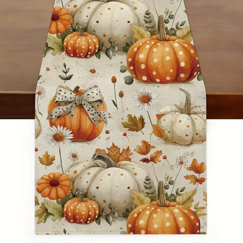 Tischläufer Herbst, Herbstdeko Tischdecke, Herbst Dekoration Tischdeko, Herbstkürbis Deko Tischläufer für Herbsto Thanksgiving, Halloween, Autumn Dekoration (180x35cm)