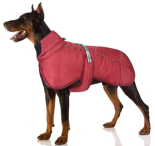 FEimaX Winter Hundemantel Warme Hundejacke Winddichte Wintermantel für Mittelgroße Große Hunde Reflektierende Verstellbare Haustier Winterjacke Hund Weste HundeKleidung mit D-Ring (5XL, Rot)